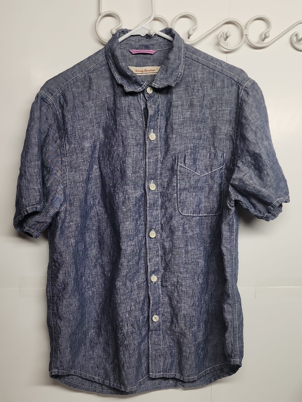 Tommy Bahama Indigo Short-Sleeve 100% Linen Button-Down Shirt Comfort Trendy